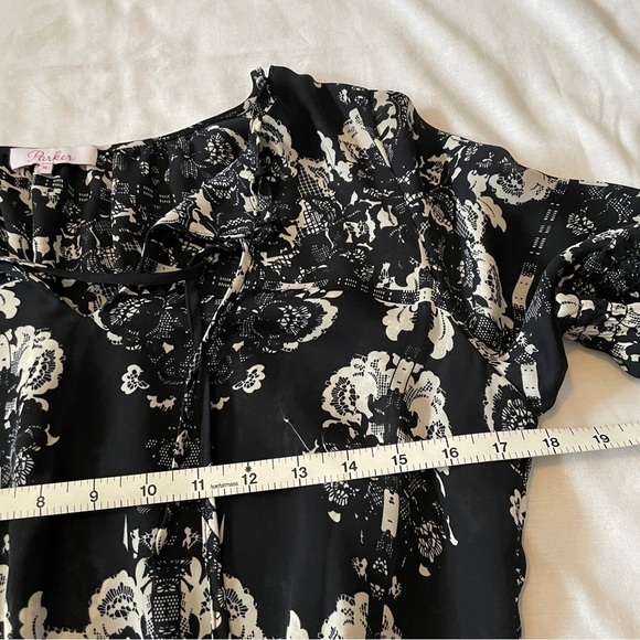 Parker Medium Black & Ivory Mini Dress ~ Smocked Waist Festive Party Cocktail - Picture 6 of 10